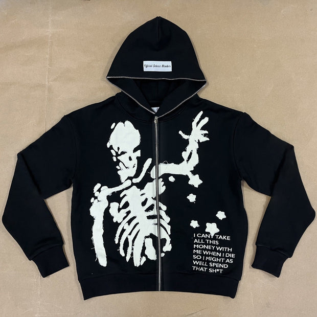 Fashionable and personalized street style skull print full zip hoodie