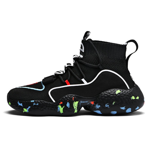 Couples high-top sneakers women's thick-soled flying mesh shoes men's Korean version of hip-hop camouflage socks shoes