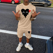 Funny Heart Print Short Sleeve Two Piece Set