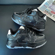 Leather thick sole heightening bread shoes