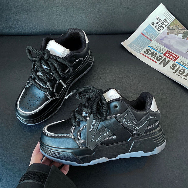 Leather thick sole heightening bread shoes