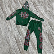 Fashionable and personalized retro skull full zip hoodie set