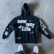 New Way Of Life Print Long Sleeve Hoodies