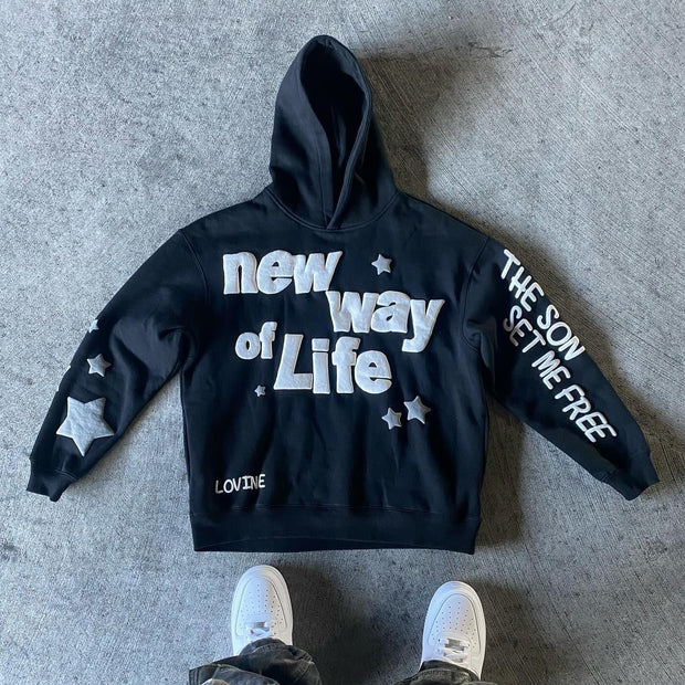 New Way Of Life Print Long Sleeve Hoodies