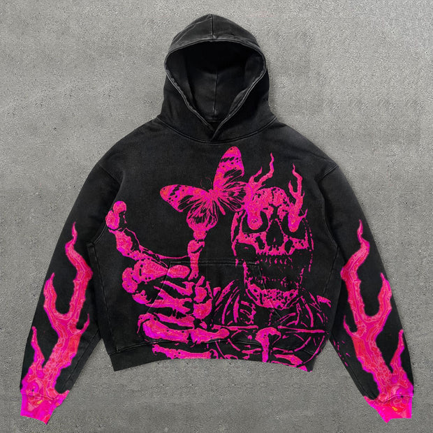 Skull Butterfly Print Long Sleeve Hoodie