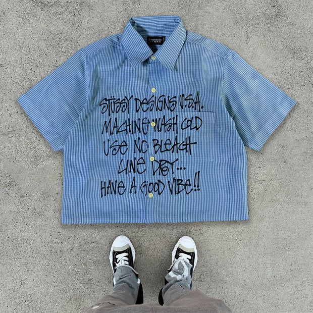 Lettering print striped shirt