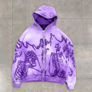 Retro Hip Hop Skull Zip Hoodie