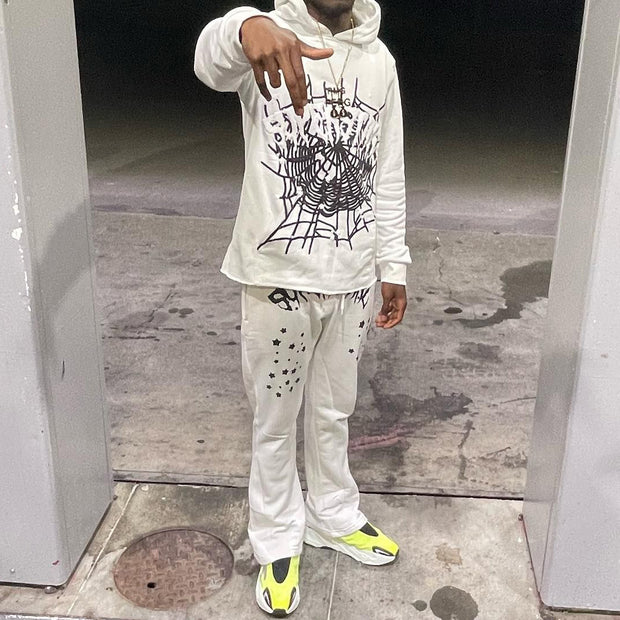 Alphabet Spider Web Print Hoodie Sweatpants Two Piece Set