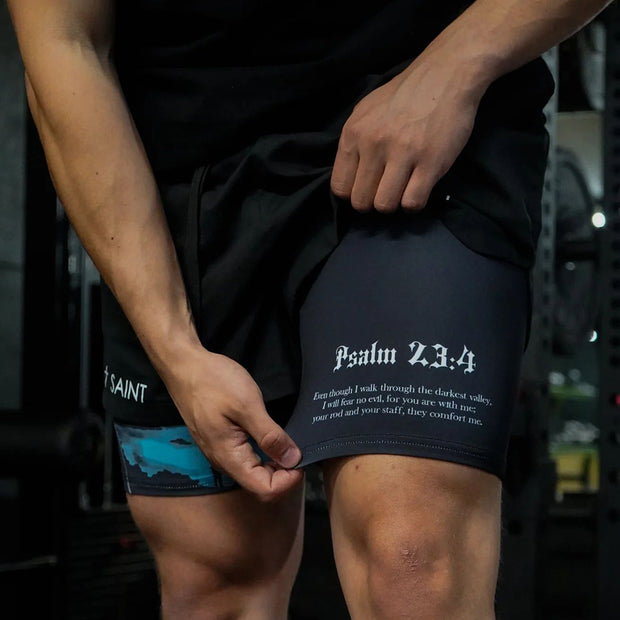 Psalm 23:4 Print Double Layer Shorts