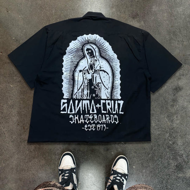 Mary Print Button Short Sleeve Shirt