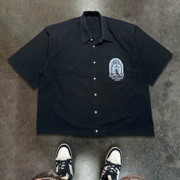 Mary Print Button Short Sleeve Shirt