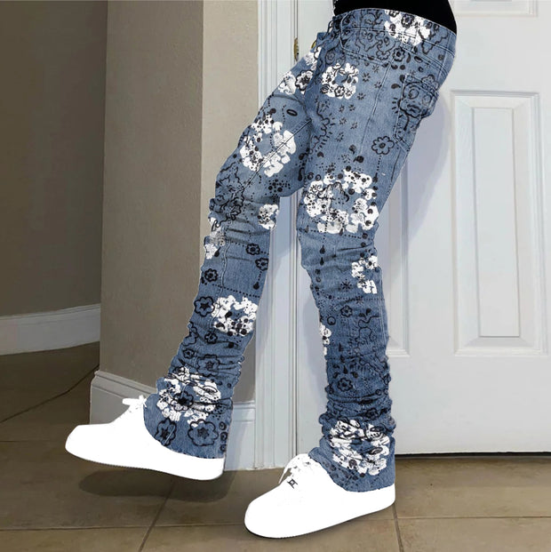 Vintage hip hop pattern casual jeans