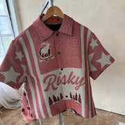 Boy Scout Tapestry Print Short Sleeve Button Lapel Jacket