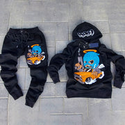 Casual retro print hoodie set