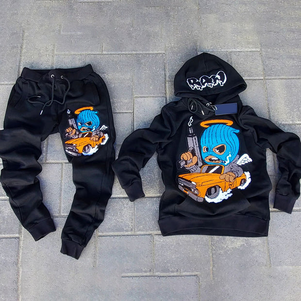 Casual retro print hoodie set