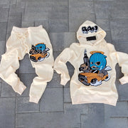 Casual retro print hoodie set