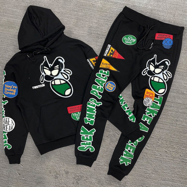 Mosquito casual street print sports hoodie two-piece set