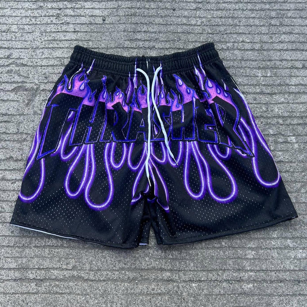 Purple Flame Casual Street Sports Mesh Shorts