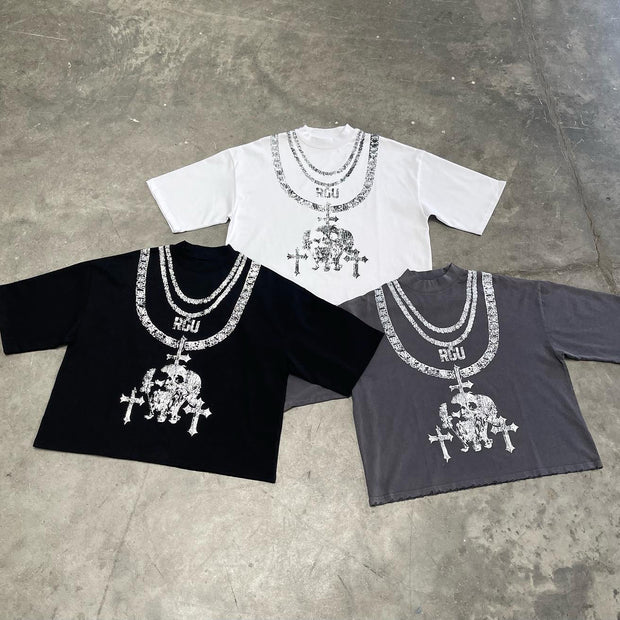 Cross skull casual street T-shirt