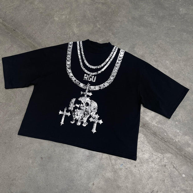 Cross skull casual street T-shirt