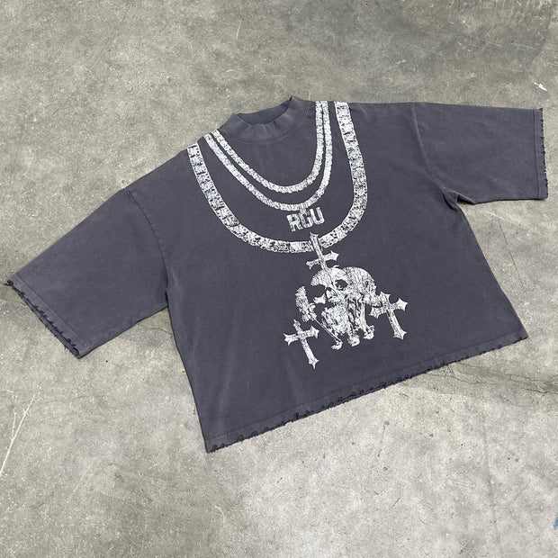 Cross skull casual street T-shirt