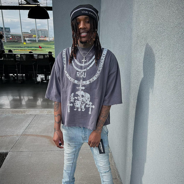 Cross skull casual street T-shirt
