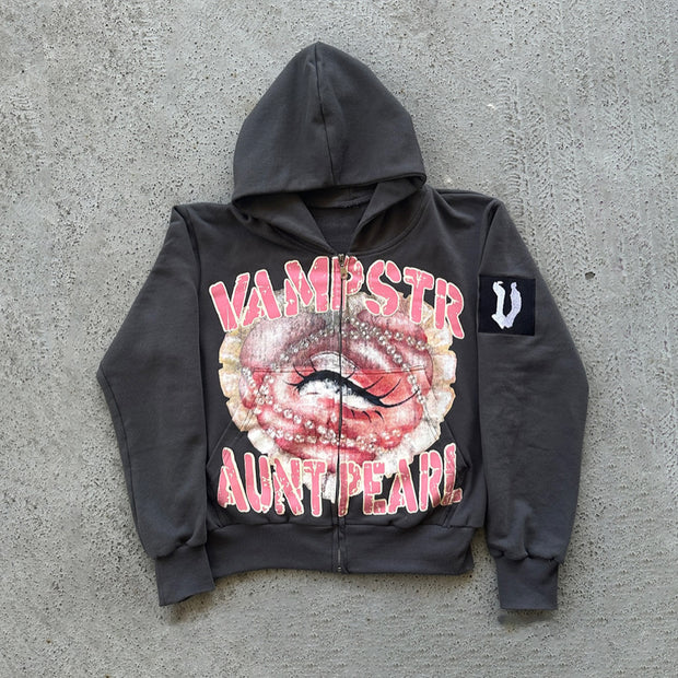 Charm casual street zip-up hoodie