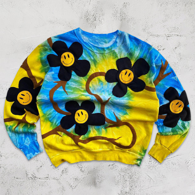 Contrast tie-dye graphic long-sleeve sweatshirt