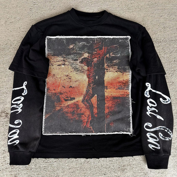 Jesus Redeemed Casual Street Fake Two Piece Long Sleeve T-Shirt