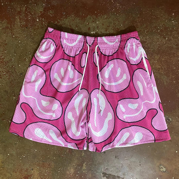 Funny Expressions Print Mesh Shorts