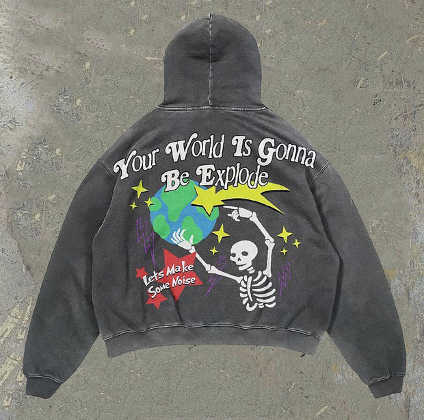 Your World Will Explode Printed Casual Street Hoodie