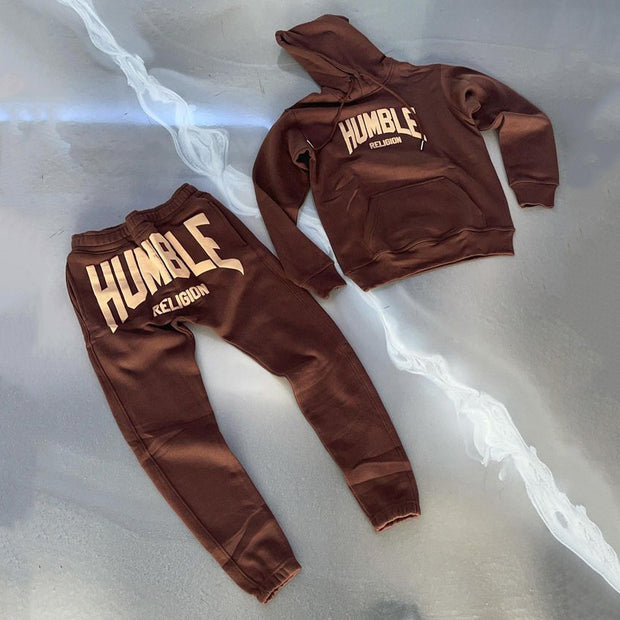 Casual Street Print Track Pants Hoodie Two-Piece Set