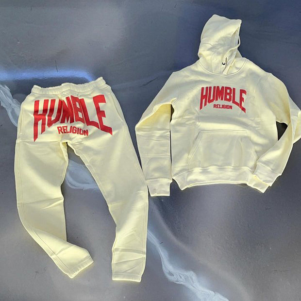 Casual Street Print Track Pants Hoodie Two-Piece Set