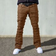 Destroy raw edge denim hip-hop trendy trousers