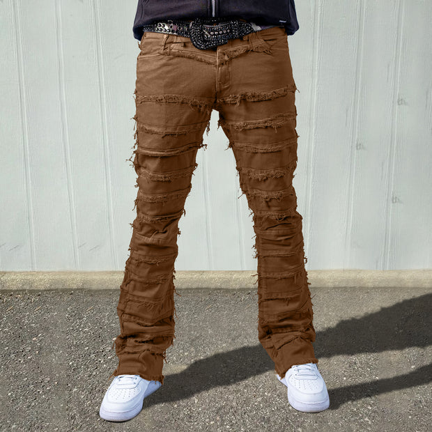 Destroy raw edge denim hip-hop trendy trousers