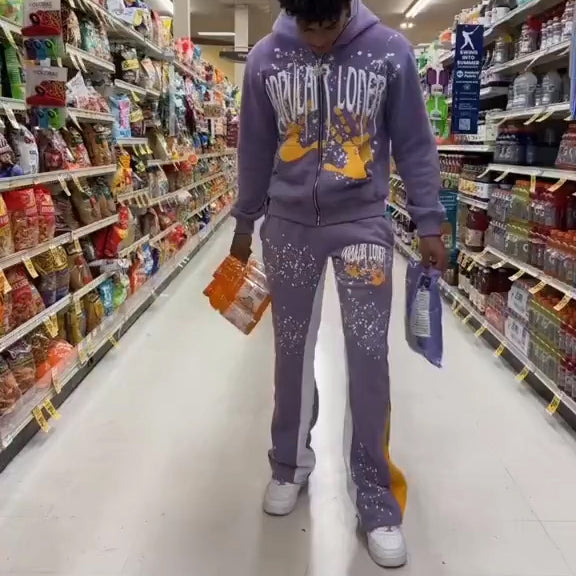 Casual Populrloner Print Hoodie Sweatpants Two Piece Set