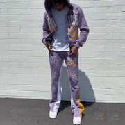 Casual Populrloner Print Hoodie Sweatpants Two Piece Set