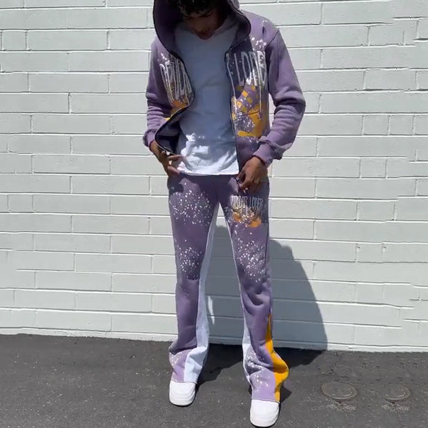 Casual Populrloner Print Hoodie Sweatpants Two Piece Set