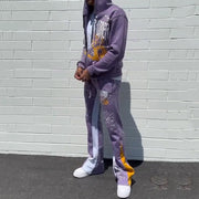 Casual Populrloner Print Hoodie Sweatpants Two Piece Set