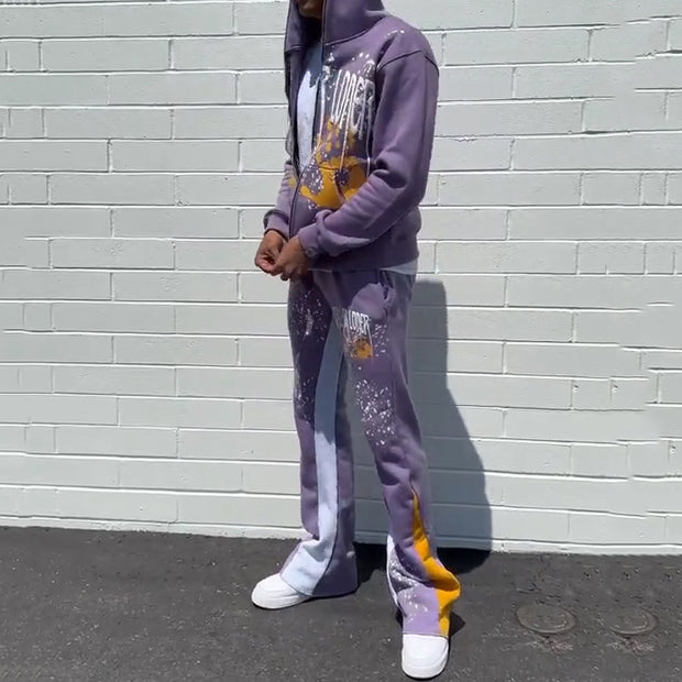 Casual Populrloner Print Hoodie Sweatpants Two Piece Set