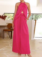 Fashion Solid Color Split Top And Pants Suit