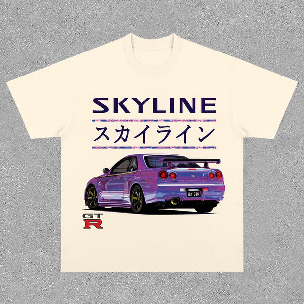 Fashion round neck racing print short sleeve T-shirt