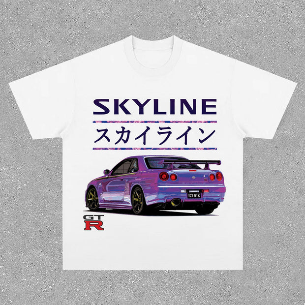 Fashion round neck racing print short sleeve T-shirt