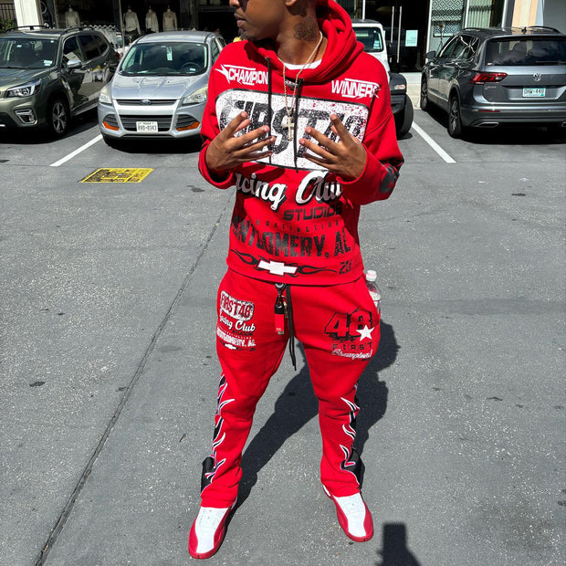 Personalized retro racing pattern hoodie set