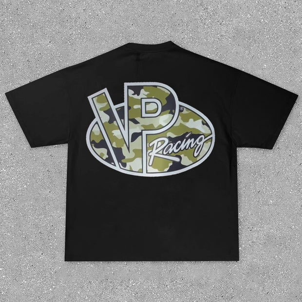 Camouflage racing fan print T-shirt