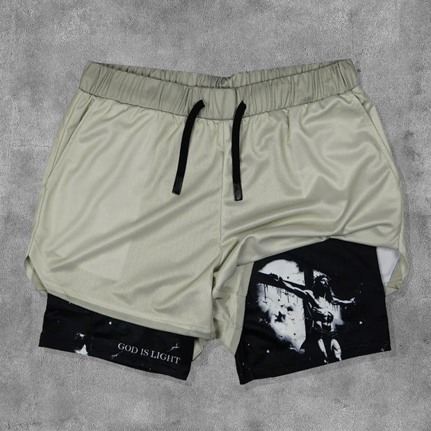 Jesus Print Double Layer Shorts