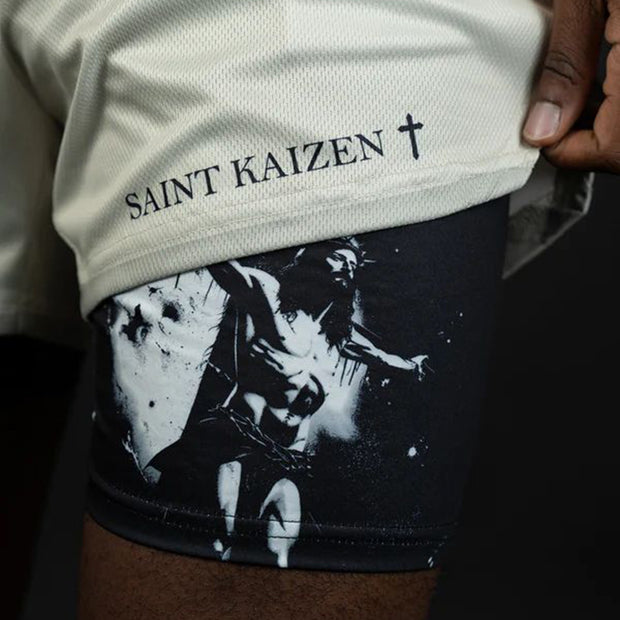 Jesus Print Double Layer Shorts