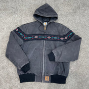 Retro ethnic pattern contrast color zipper long sleeve lined jacket