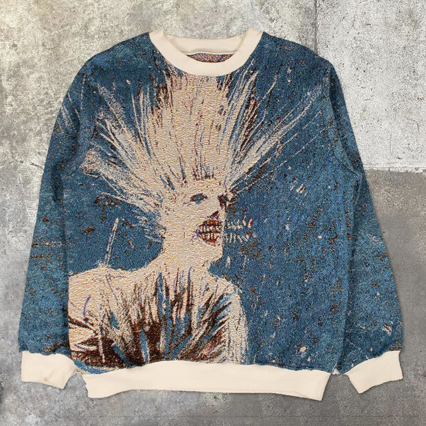 Vintage printed round neck long sleeve loose sweatshirt