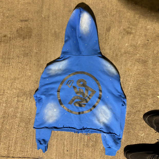 Multi-pocket rhinestone cropped zip-up hoodie